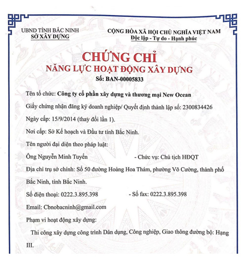 Công Ty CP Xây Dựng & Thương Mại New Ocean